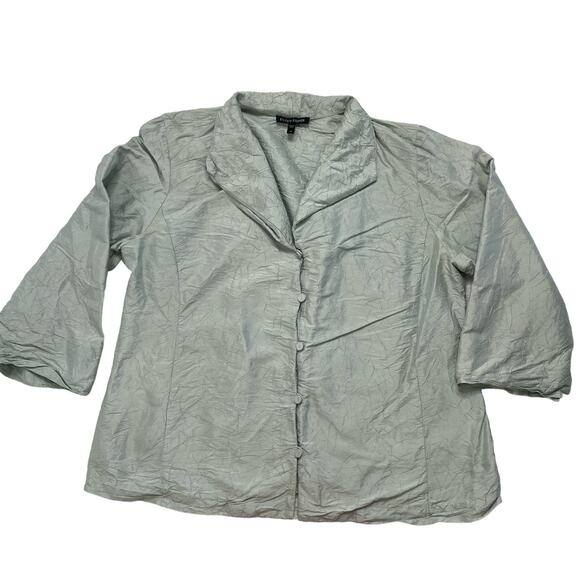 EILEEN FISHER Crinkle Silk Mint Green Button Front Blouse Size Medium #F9CD - Picture 4 of 10